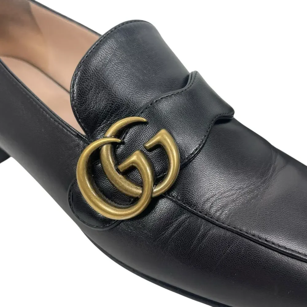Gucci Double GG Logo Square Toe Slip On Leather Loafer Black Size 38 - Picture 8 of 16